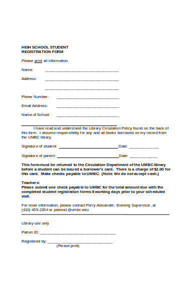 high school student registration form