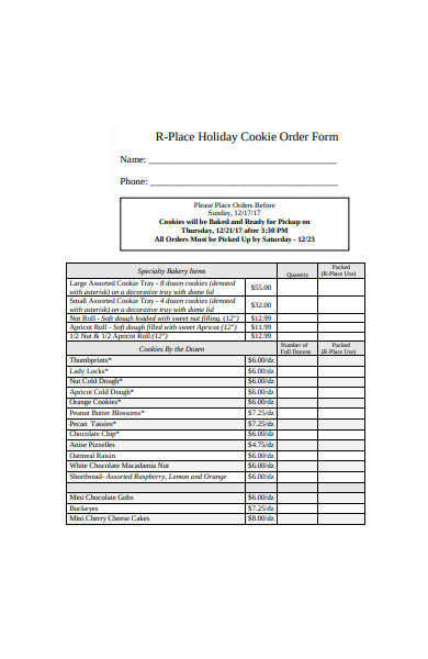 holiday cookie order form