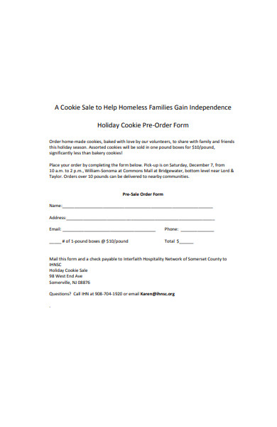 holiday cookie pre order form