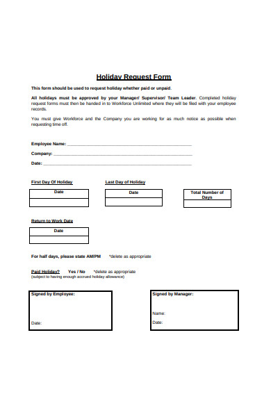 holiday request form