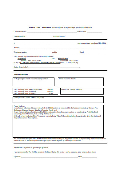 holiday travel consent form