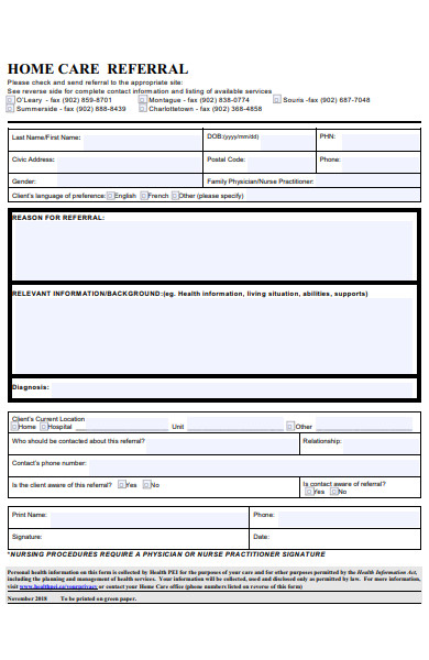 home care referral form