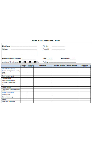 home risk assessment form