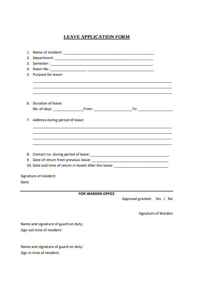 hostel students leave application form