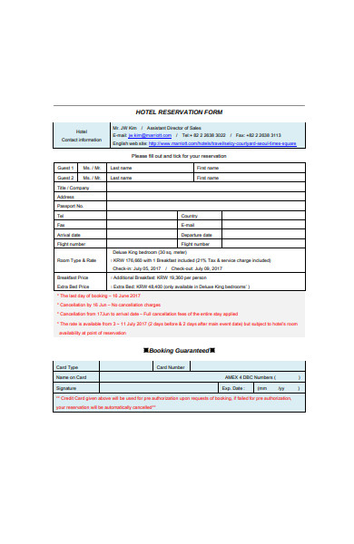 hotel registration form sample