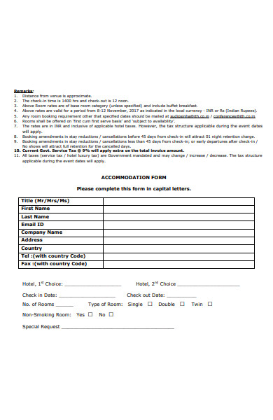hotel reservation accommodation booking form