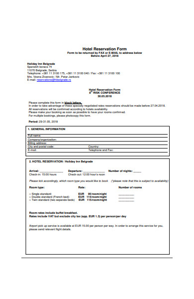 hotel reservation form in pdf