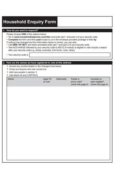 household enquiry form