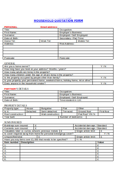 household quotation form