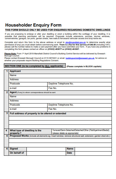 householder enquiry form