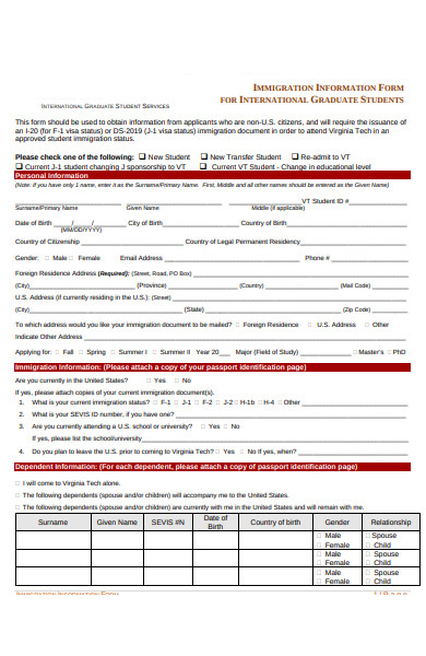immigration information form
