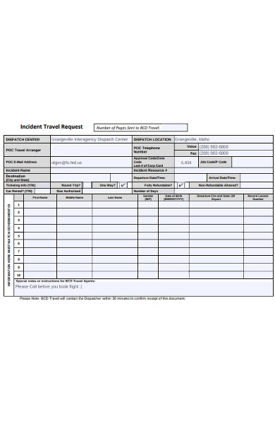 incident travel request form