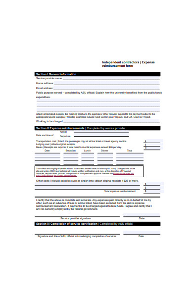 independent contractors expense form