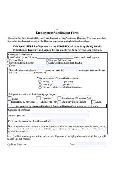 individual employment verification form