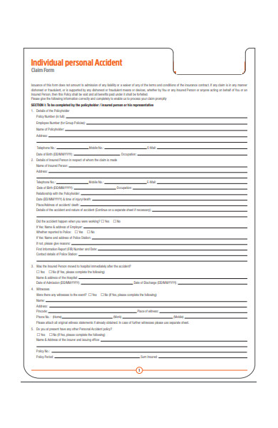 individual personal accident form