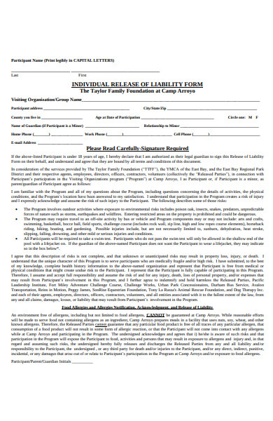 individual release of liability form