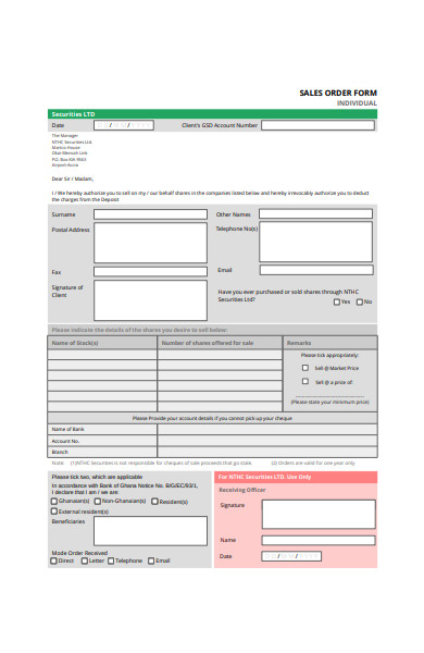 individual sales order form