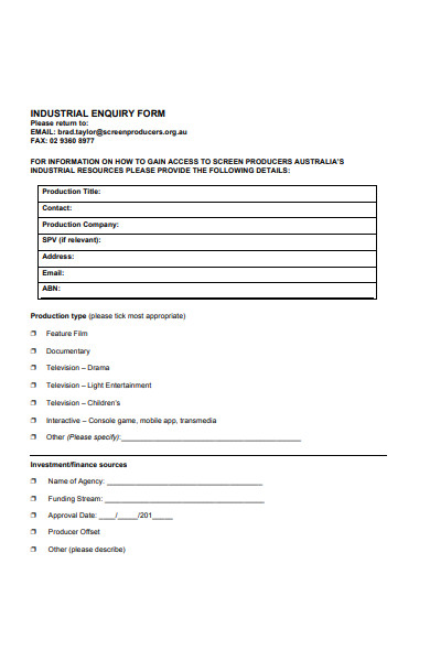 industrial enquiry form