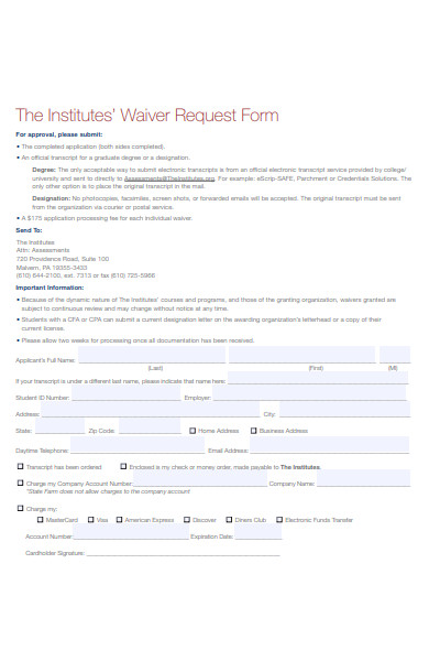 institutes waiver request form