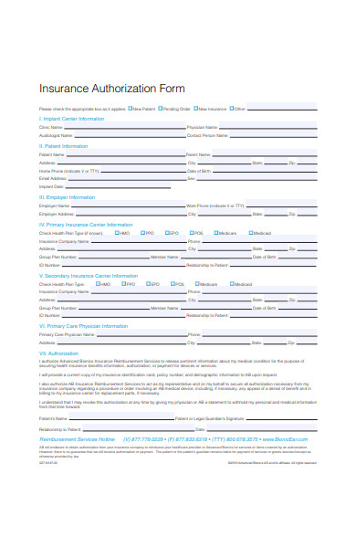 insurance authorization form