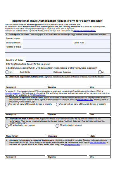 international travel authorization request form