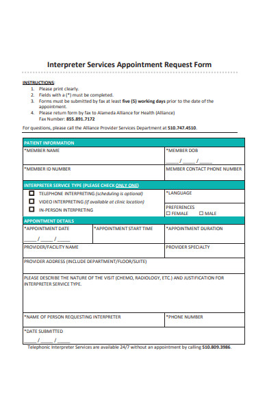 interpreter services appointment request form