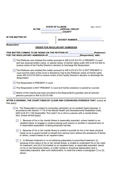 involuntary admission form