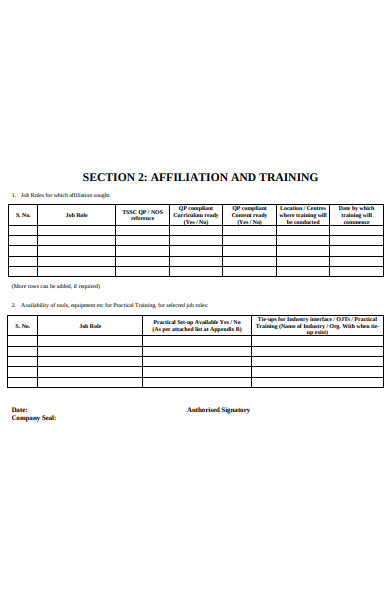 Examples of special training for job application