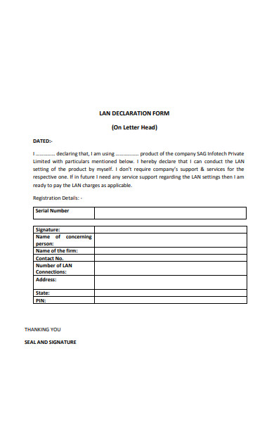 FREE 57+ Declaration Form samples, PDF, MS Word, Google Docs, Excel