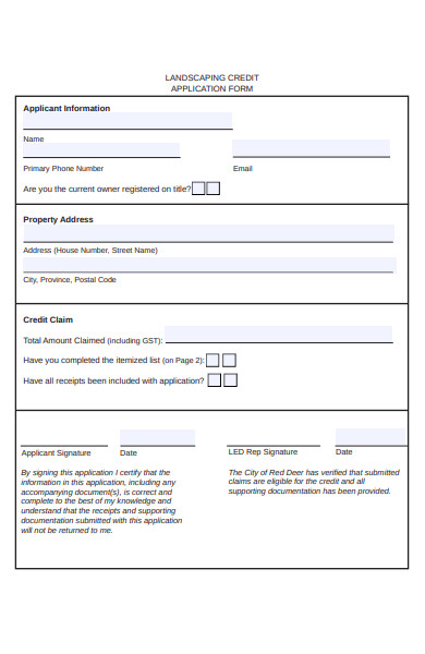 landscaping credit application form