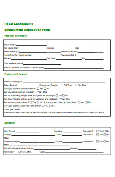 landscaping employment application form