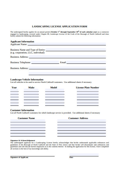 landscaping license application form