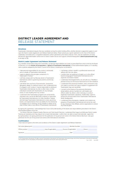 leader agreement form
