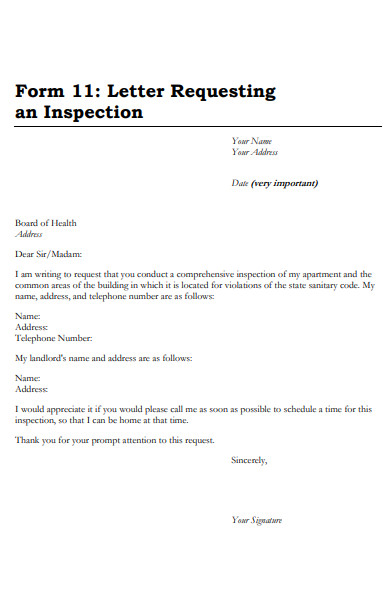 letter requesting inspection form