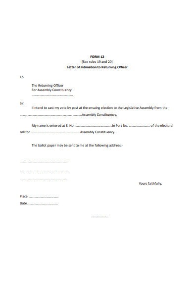 letter of intimation form