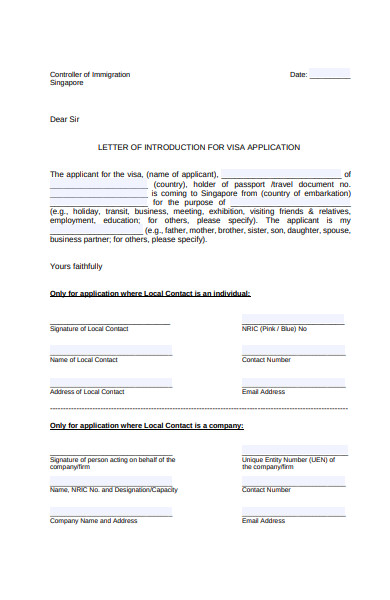 letter of visa application form