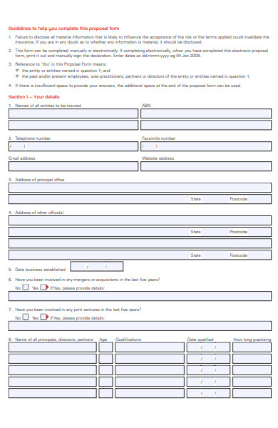 liability proposal form