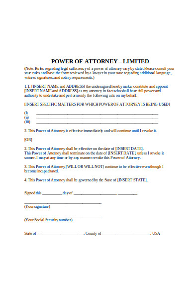 limited power of attorney form