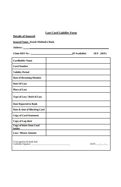 lost card liability form