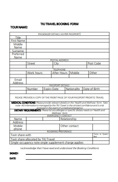 manual travel booking form