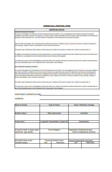 marine hull proposal form
