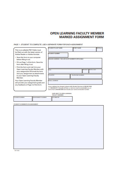 marked assignment form