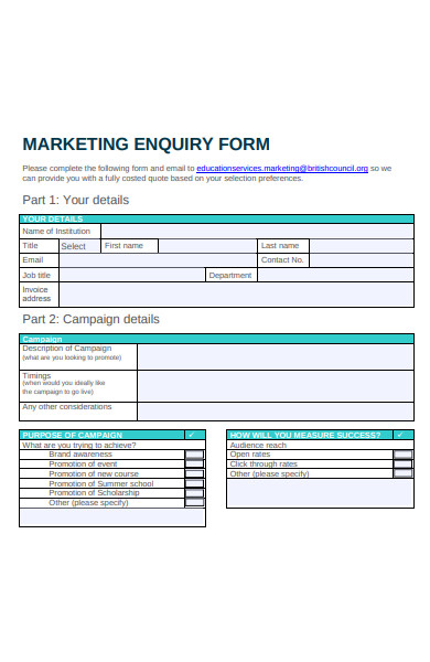 marketing enquiry form