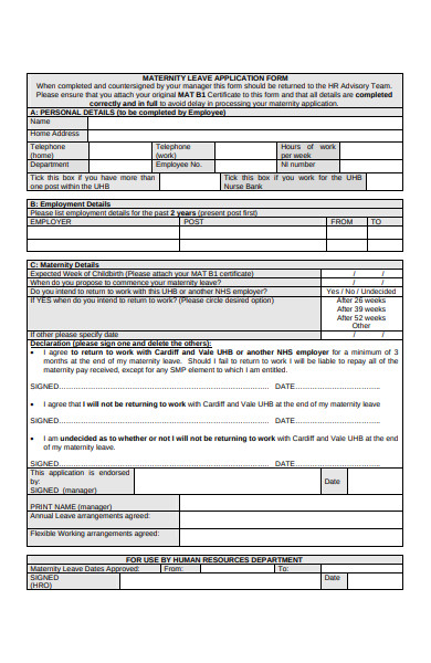 maternity leave application form