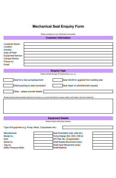 mechanical seal enquiry form