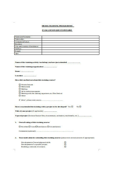 media training questionnaire form