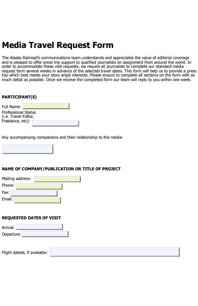 media travel request form