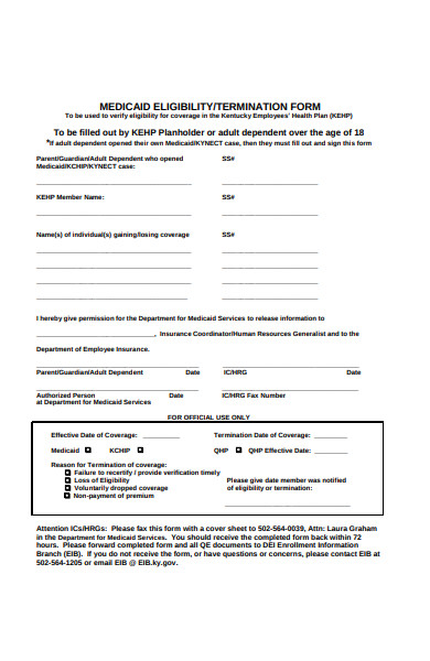 medicaid eligibility termination form