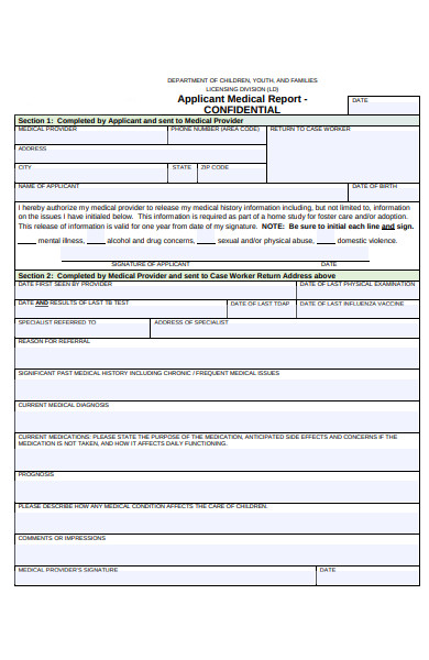 medical applicant report form