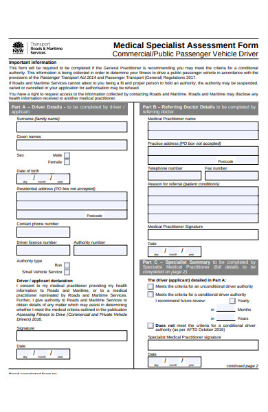 medical assessment report form